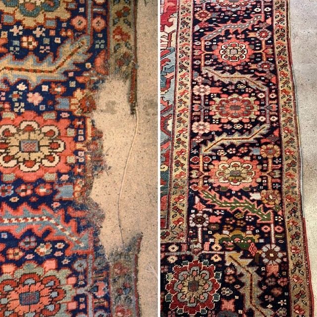 Reprise d'une lisière de tapis à la main