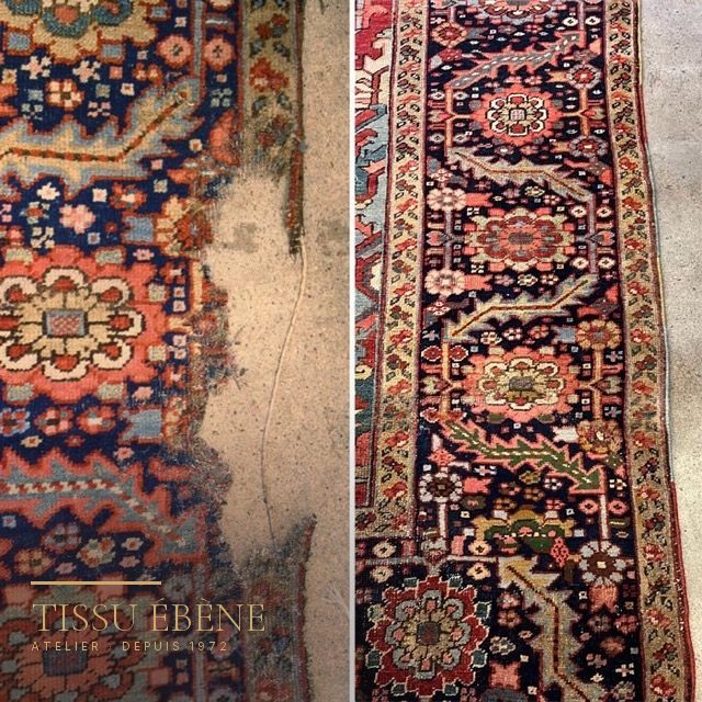 Reprise d'une lisière de tapis à la main