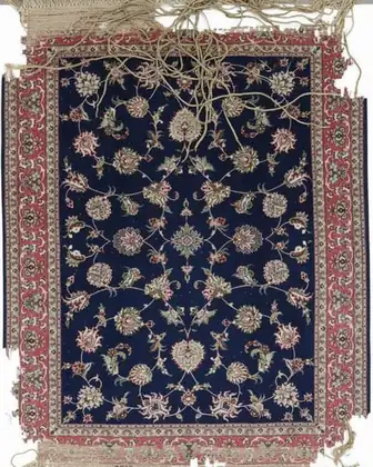 Tapis Tabriz 1890 avant restauration — franges déchirées en lambeaux
